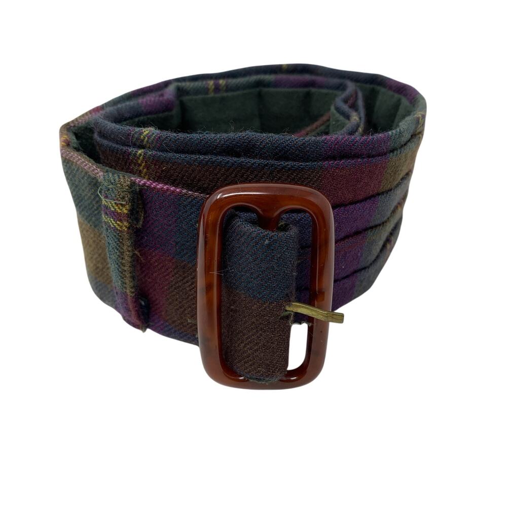 No Brand Belt Womens 29 inches Multicolor Plaid Wide Woven Tortoiseshell Buckle